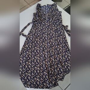 Floral Midi Dress - Blue and White